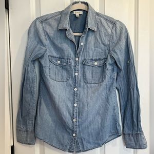 Women's J.Crew Blue Chambray Shirt - Size 0 - Long Sleeve - Button Front